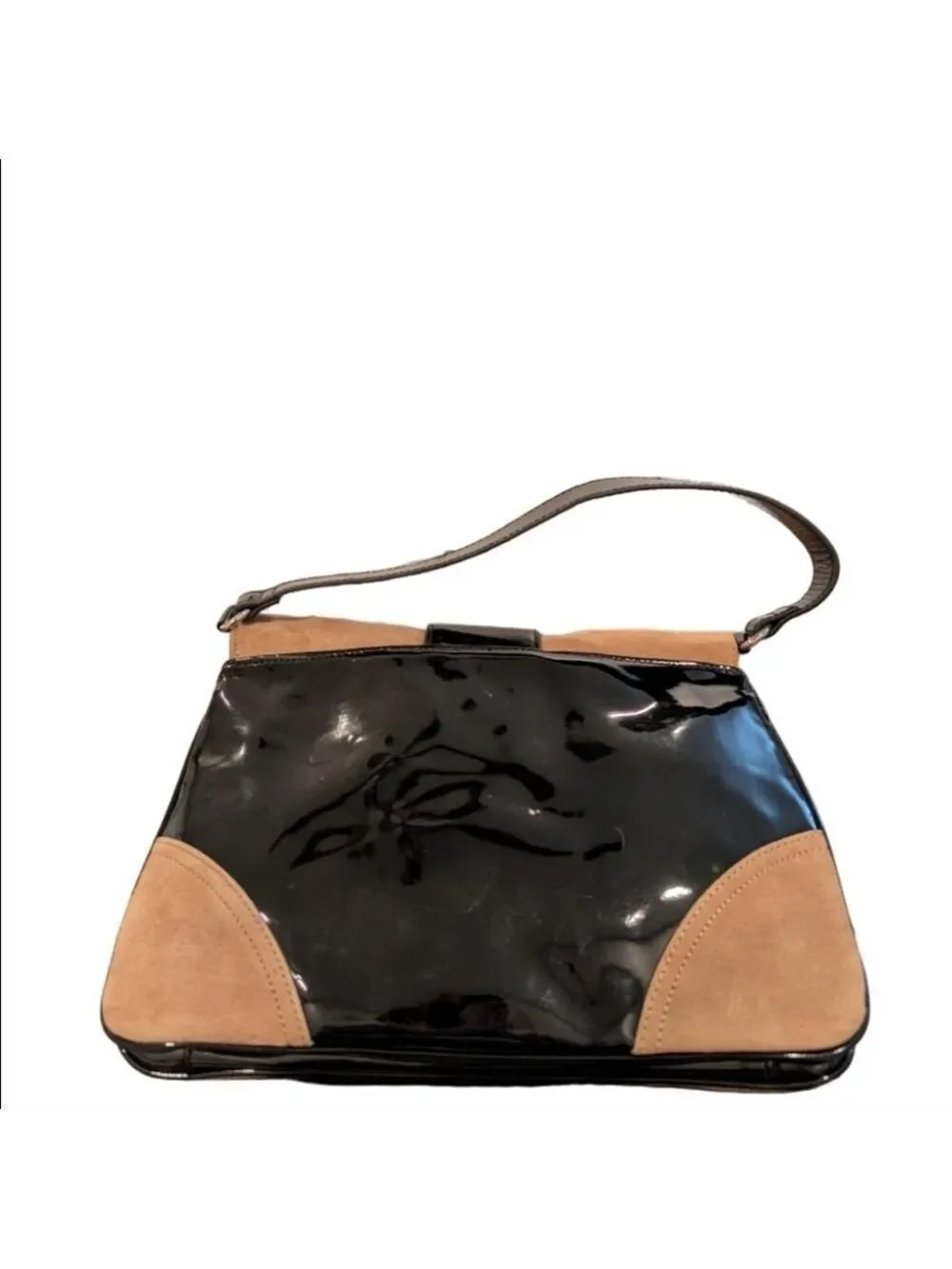 White House Black Market Tan and Black Suede Shoulder Bag Satchel.